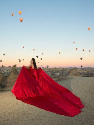 Cappadocia sunrise flying dress photoshoot with balloons