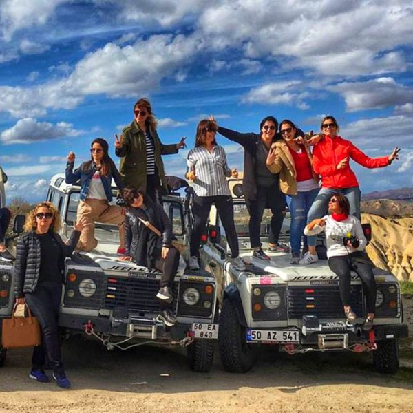 Cappadocia Jeep Safari tour group enjoying off road adventure in fairy chimneys valley